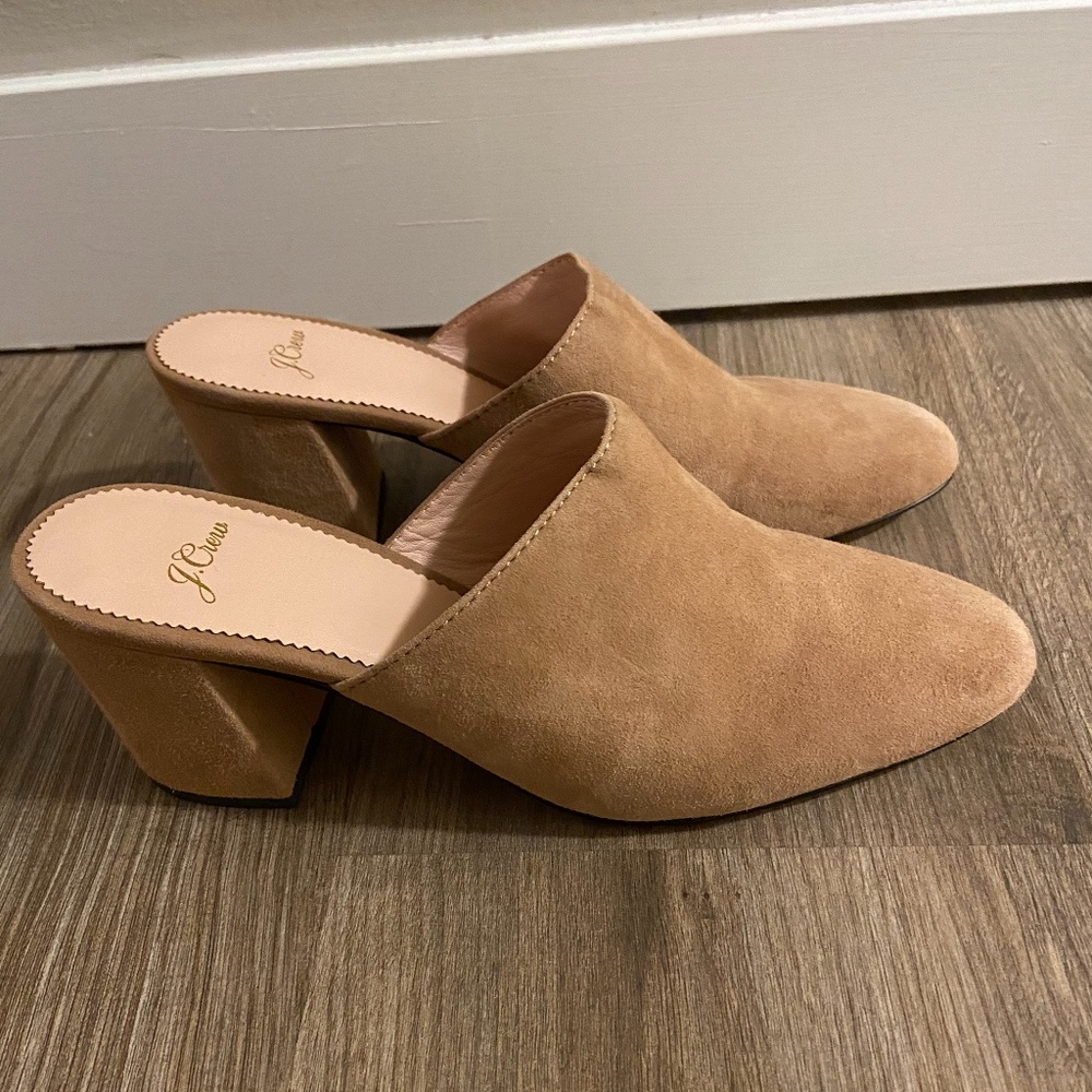 J. Crew Suede Block Heel Mules Size 8.5